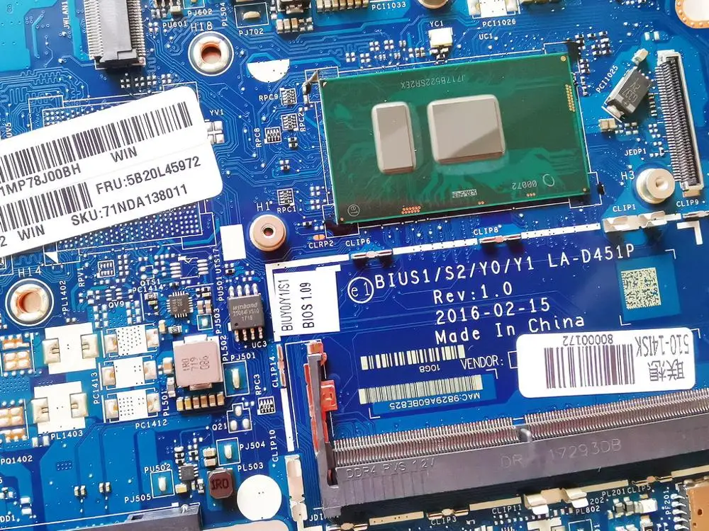 Original para Lenovo Yoga 51014isk Computador Portátil Placa-mãe Yoga 510-14isk 4405u Bius1 La-d451p Fru 5b20l45972 Testado Bom Livre - Imagem 3