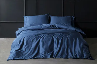 Blue Роскошный комплект постельного белья из египетского сатина и хлопка, одноцветная простыня, пододеяльник и наволочки, домашний набор постельного белья для отеля, размер queen King - Цвет: Blue