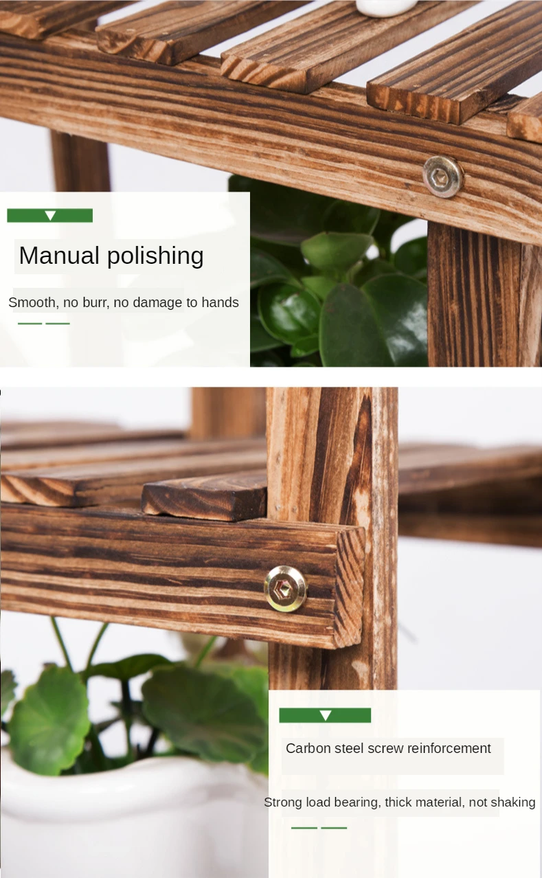 Wooden Flower Stand Plant Wood Indoor Balcony Pots Multi-layer Household Shelf Garden Decorative