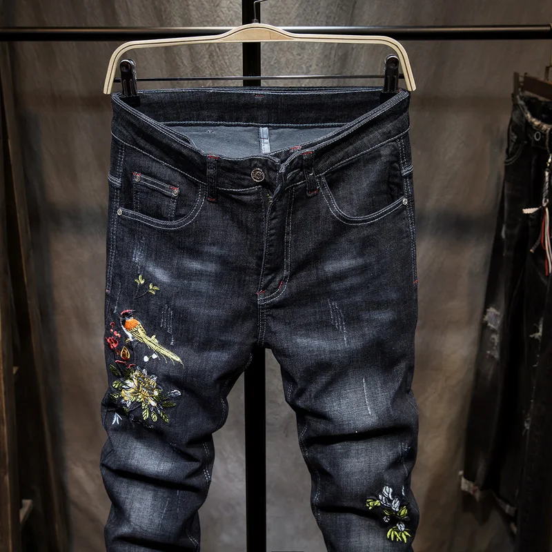 Reviews Jeans Men Jeans Mens Men'S Classic Fashions Pants Denim Biker Pant Slim Fit Baggy Straight Embroidery Print Trousers Designer