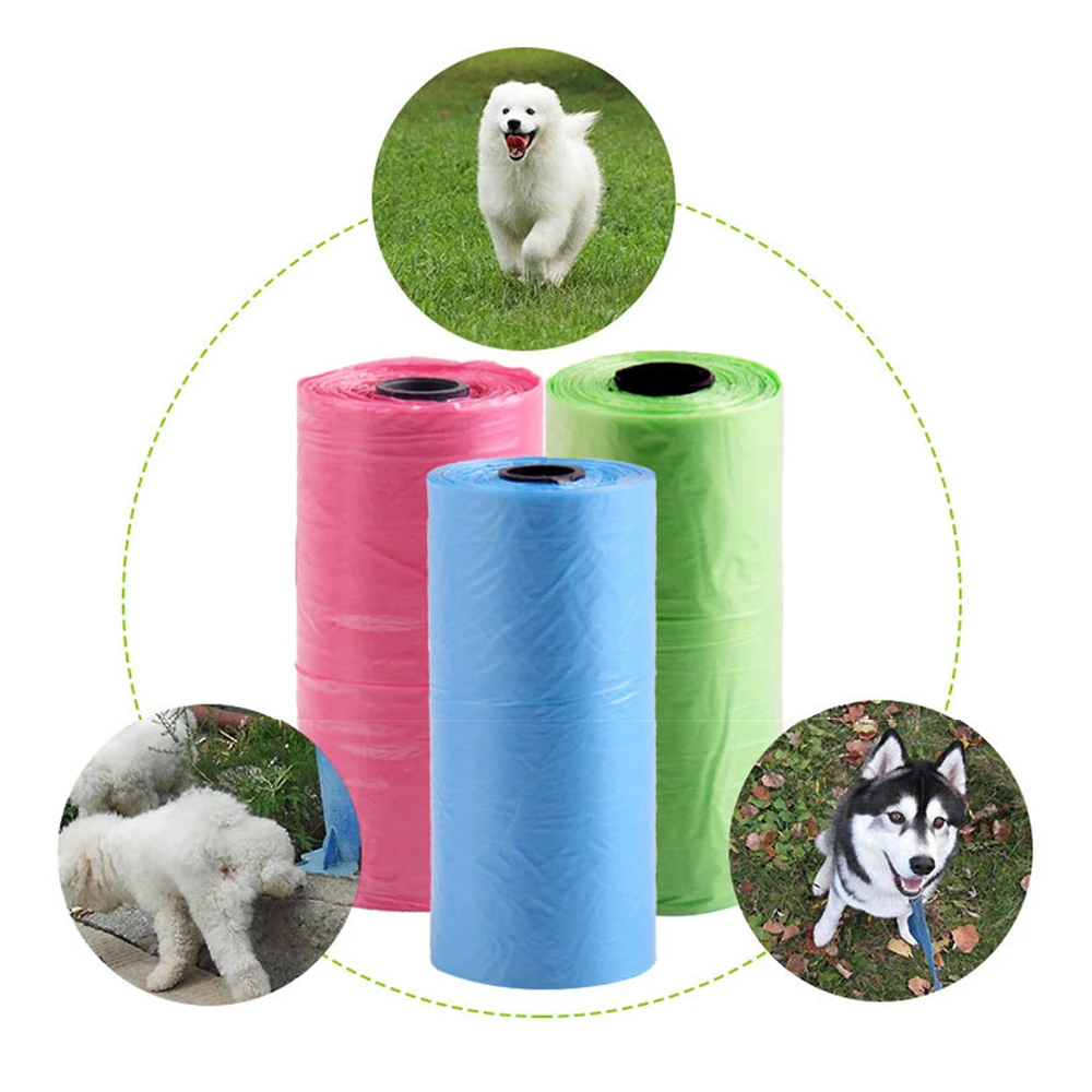 15pcsRoll Dog Poop Bag Pet Pick Up Plastic Garbage Bags Thick Convenient Outside Toilet Clean Waste Trash Bag Garbage Dispenser (6)