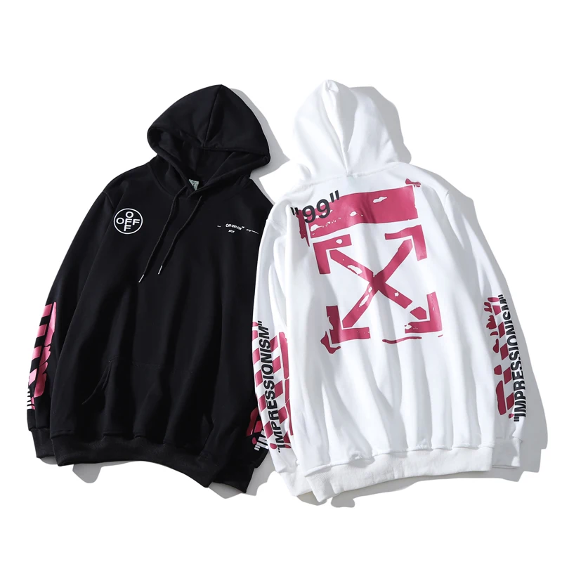 Рендеринг граффити стрелка "99" 19ss Off-White OW Мужчины/Женщины Осень Зима Повседневная хлопковая толстовка худи свободный жакет с капюшоном