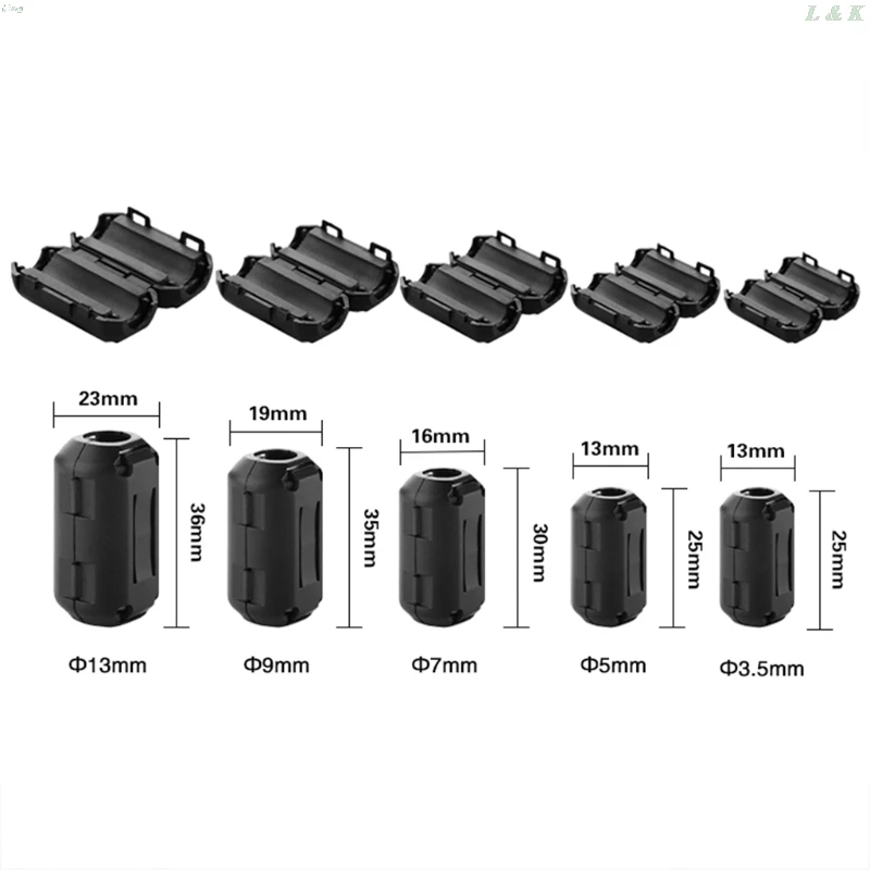 fivekim Clip-on Ferrite Ring Core Rfi Emi Noise Suppressor Cable Clip for 3.5 5 7 9 13Mm Cable Magnetic Ring Anti-Jamming Device Black