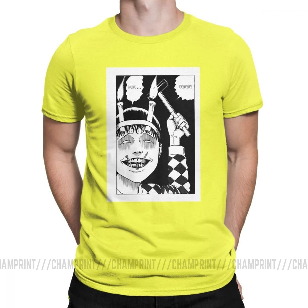 Винтажные мужские футболки Junji Ito, хлопок, футболка Tomie Japanese Kago Manga Horror Harajuku, футболки с коротким рукавом, Подарочная одежда - Цвет: Цвет: желтый