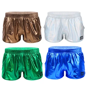 

Men Hot Shorts Shiny Metallic Low Rise Boxer Shorts Stage Performance Clubwear Costumes Gymnastic Swimsuit Homme Pants Underwear