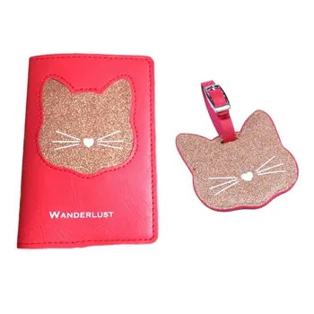 

Cute Cat Passport Cover Holder Case Organizer Suitcase Luggage Tags Name Address Holder Identifier PU Label Tag