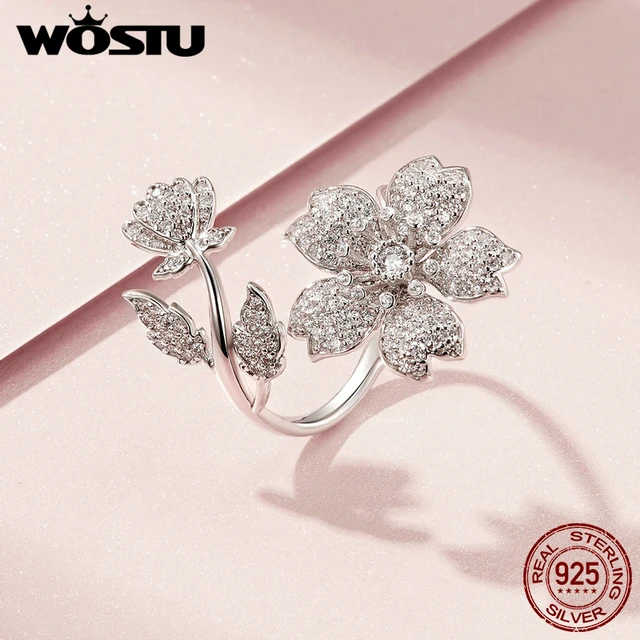 Wostu 925 스털링 실버 롱 테일 마우스 오픈 반지