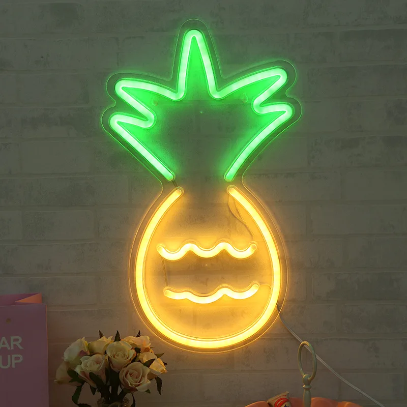 Pineapple Неоновый ночной Светильник Hinnixy с питанием от USB, настенный светильник, Красочный светодиодный неоновый знак, лампа для бара, кафе, рождественской витрины, художественное украшение стены - Испускаемый цвет: Pineapple
