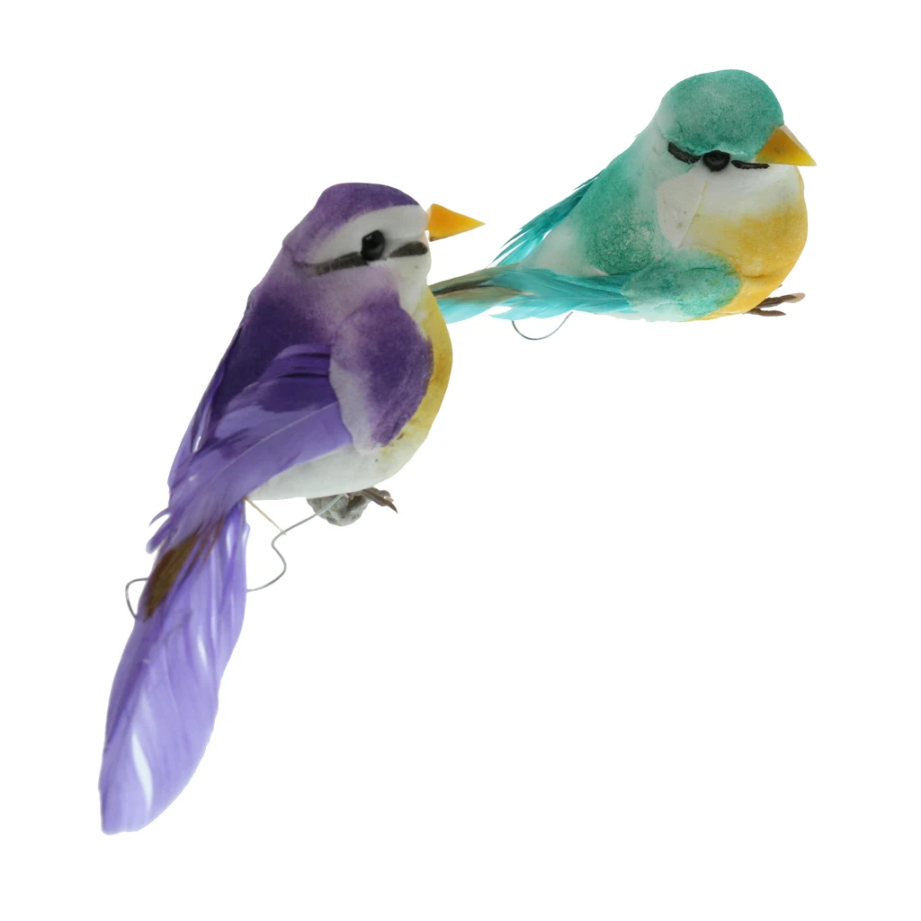2Pieces Cute Small Artificial Feather Bird Foam Birds Photo Props Home Table Garden Bonsai Decor