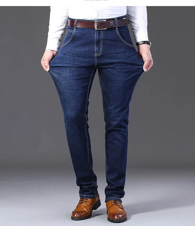 Осень и На зиму; высокого качества джинсы Для мужчин прямого покроя свободные плюс-Размер затрудняетесь в выборе правильного размера? Бизнес эластичность Повседневное Молодежные штаны Для мужчин-Tro
