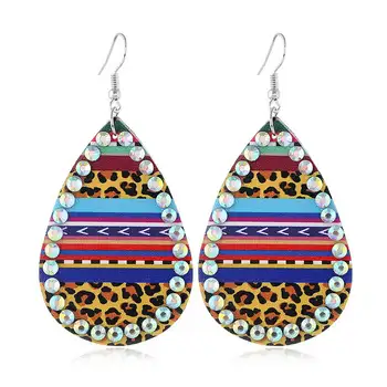 

ZWPON Pave AB Crystal Leopard Leather Earrings for Women 2020 New Arrival Rainbow Strip Leather Teardrop Earrings Jewelry Gifts