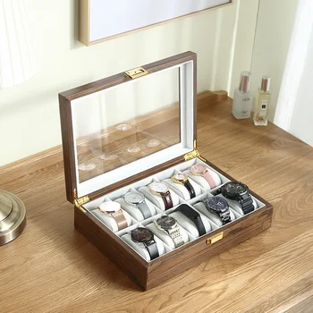 

Casegrace 10 Slots Wooden Watch Display Case Large Packaging Holder Wood Jewelry Storage Watch Jewellery Organizer Box Casket