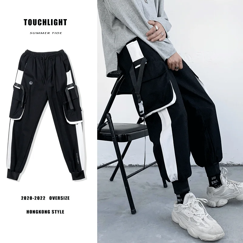 

Cargo Pants Mens Summer Spring Multi Pockets Ribbon Korean Hip Hop Fashion Streetwear Loose Harem Pants Male Joggers Sweatpants