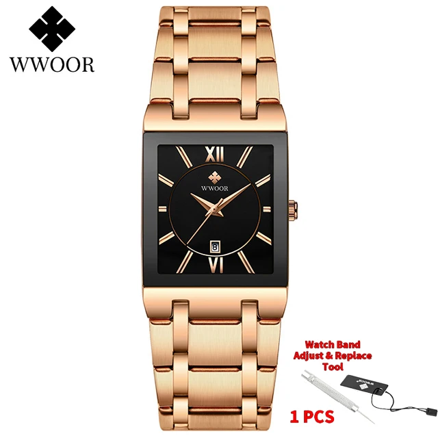 Relogio Masculino WWOOR Gold Black Watch Men Quartz Waterproof Wrist Watch For Men Fashion Square Casual Clock Male Dropshipping 