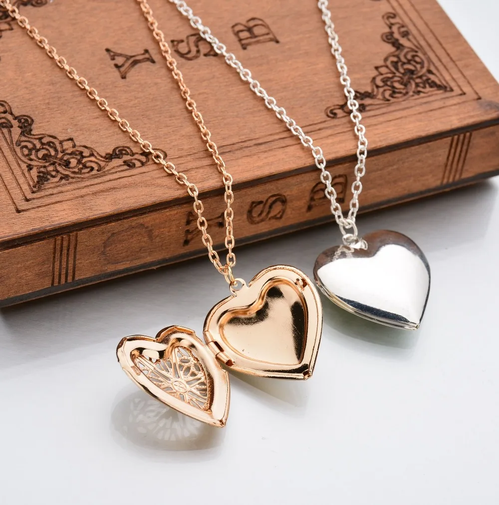 Позолоченное ожерелье с подвеской в форме сердца, настоящая съемка, Женские Ювелирные аксессуары, необычные фото медальоны