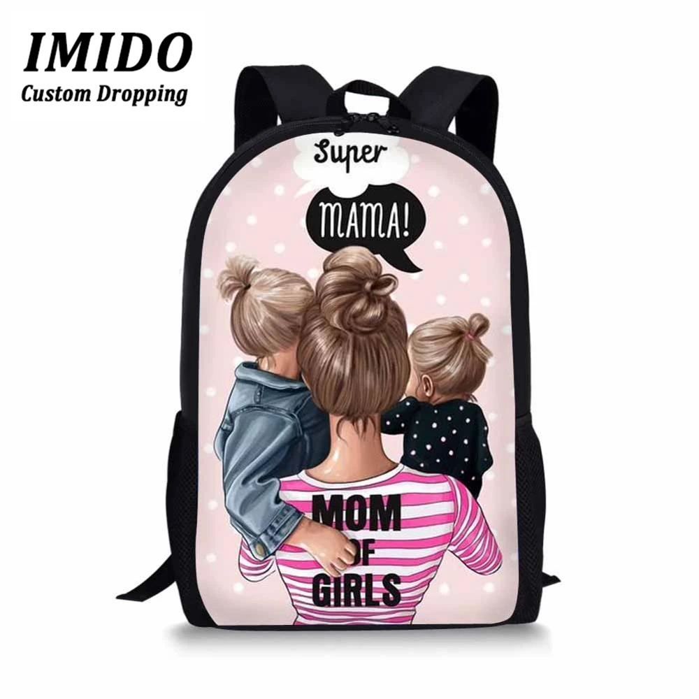 IMIDO queen принцессы супер для мамы, одежда для малышей с принтом; Одинаковая одежда школьные сумки для девочек 3 шт./компл. Начальная Школа сумка Детская одежда Стильный Рюкзак Mochila - Цвет: 6208C