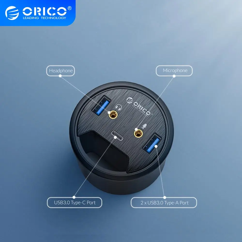 ORICO Desktop Grommet USB 3 0 HUB With Headphone Microphone Port Type C HUB OTG Adapter Splitter For Office Laptop Accessories