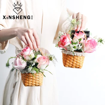 

1pcs Portable mini flower basket woven flower arrangement material packing box green plant flower holder succulent planter