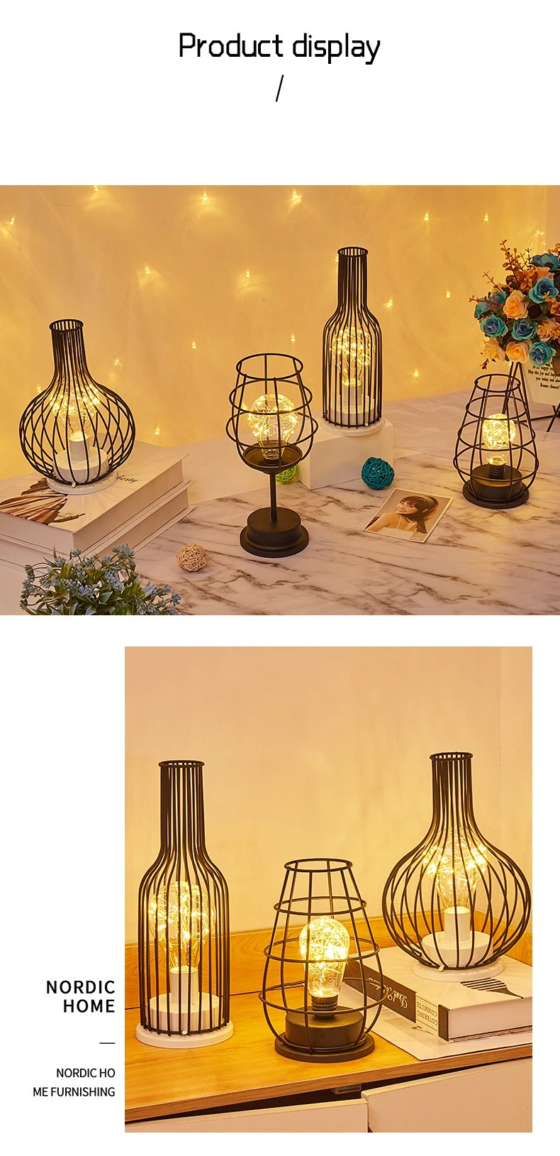 Декоративная лампа для гостиной, для учебы, лампа в виде бутылки, медная проволочная лампа, Скандинавская железная светодиодная Маленькая ночная лампа, лампа для спальни