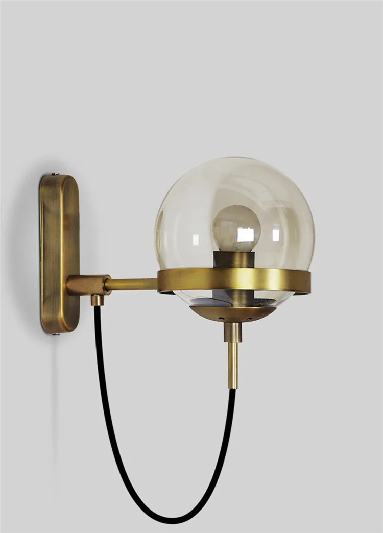 Lustra lampa скандинавский винтажный светодиодный настенный светильник со стеклянным шаром, креативное зеркало для ванной комнаты, прикроватный бар, настенный светильник E27