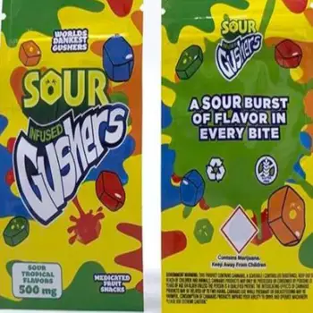 

Green Sour Gusher Tropical Infused Gushers Worls Dankest Gushers 2 Flavors Plastic Zipper Bag 500mg Storage Mylar Bag