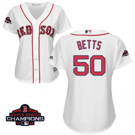 Женская футболка Boston Mookie Betts Red Sox Scarlet, коллекция года, команда чемпионов, логотип игрока - Цвет: women