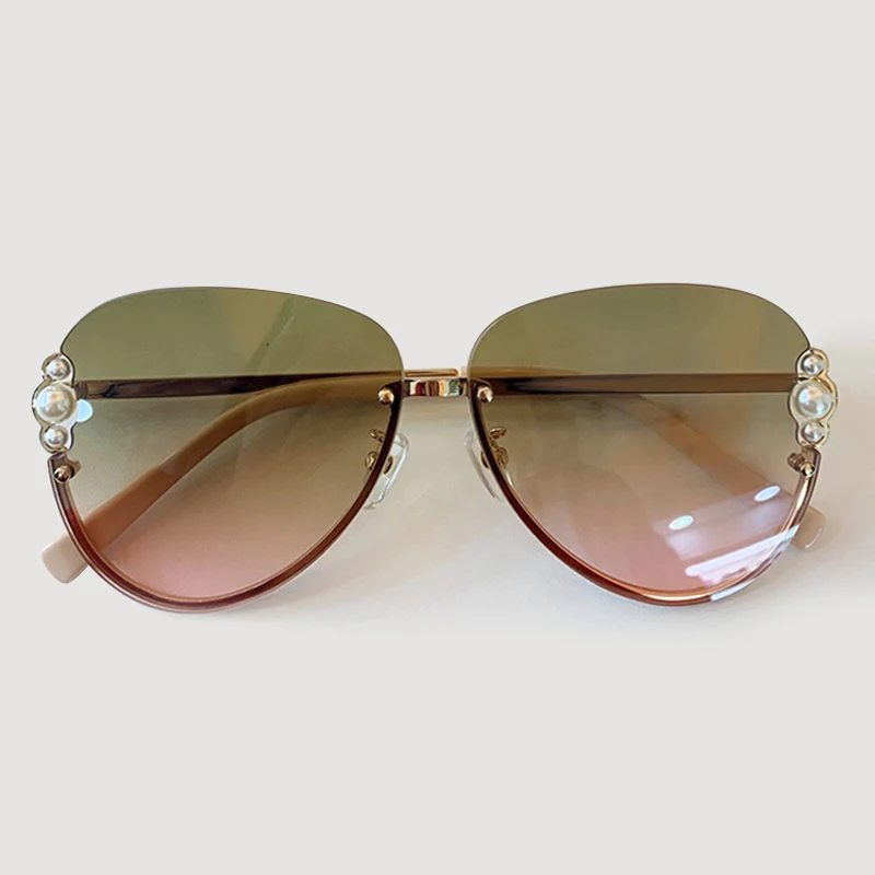 No.2 Sunglasses Винтажные Солнцезащитные очки пилота, женские роскошные брендовые дизайнерские очки без оправы с жемчугом, модные солнцезащитные очки - Цвет линз: No.2 Sunglasses