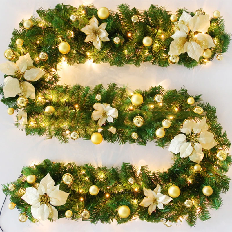 

2.7m 1pcs Artificial Christmas Decor Fireplace Garland Wreath Fake Pine Tree Ornament PVC Home Party Decoration Flower Circle