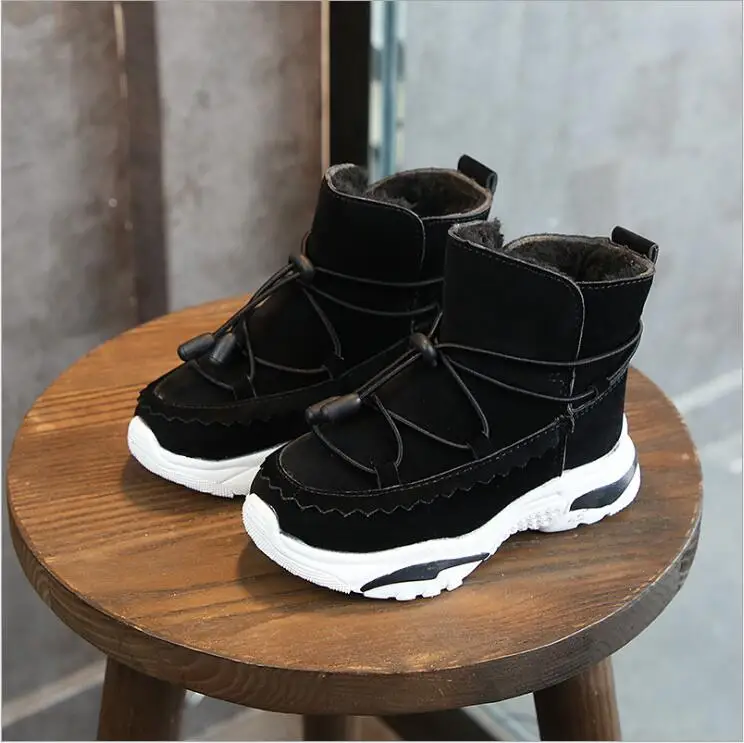 Boys Warm Fashion Snow Boots Leisure Sports Kids Mid-Calf Soft Plush Anti-slip Winter Shoes For School Outdoor Size 26-36