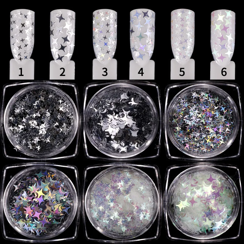 

6PCS Holographic Nail Sequins Nail Art Decoration Cross Mark Laser Transparent Metallic Sequins Nail glitter sequins 1G