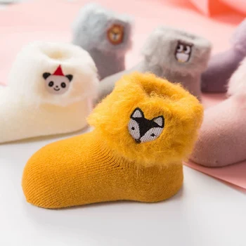 

Autumn Winter New Velvet Thicken Baby Socks Korean Version Trendy The Cartoon Embroidery Brush Warm Baby Socks