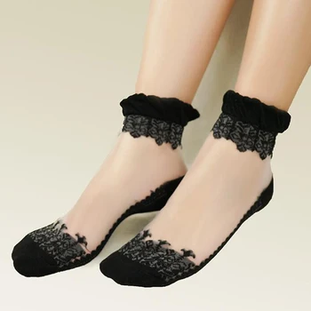 

Womens Ankle Socks Ultrathin Transparent Beautiful Crystal Lace Socks