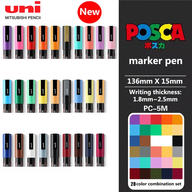 Uni Posca-rotulador de pintura japonés, PC-1M, PC-3M, PC-5M, 17K ,7/8/12/