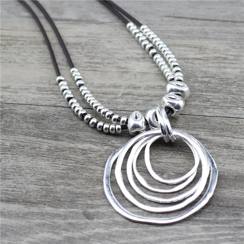 Anslow Trendy Round With Round Pendant Neckalce For Women Vintage Boho Genuine Leather Necklace Valentine's Day Gift LOW0022AN - Image 3