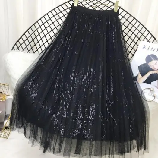 Летняя женская сетчатая юбка с пайетками, плиссированная сетчатая юбка с вышивкой планеты для девочек, Длинная женская юбка Феи DV33
