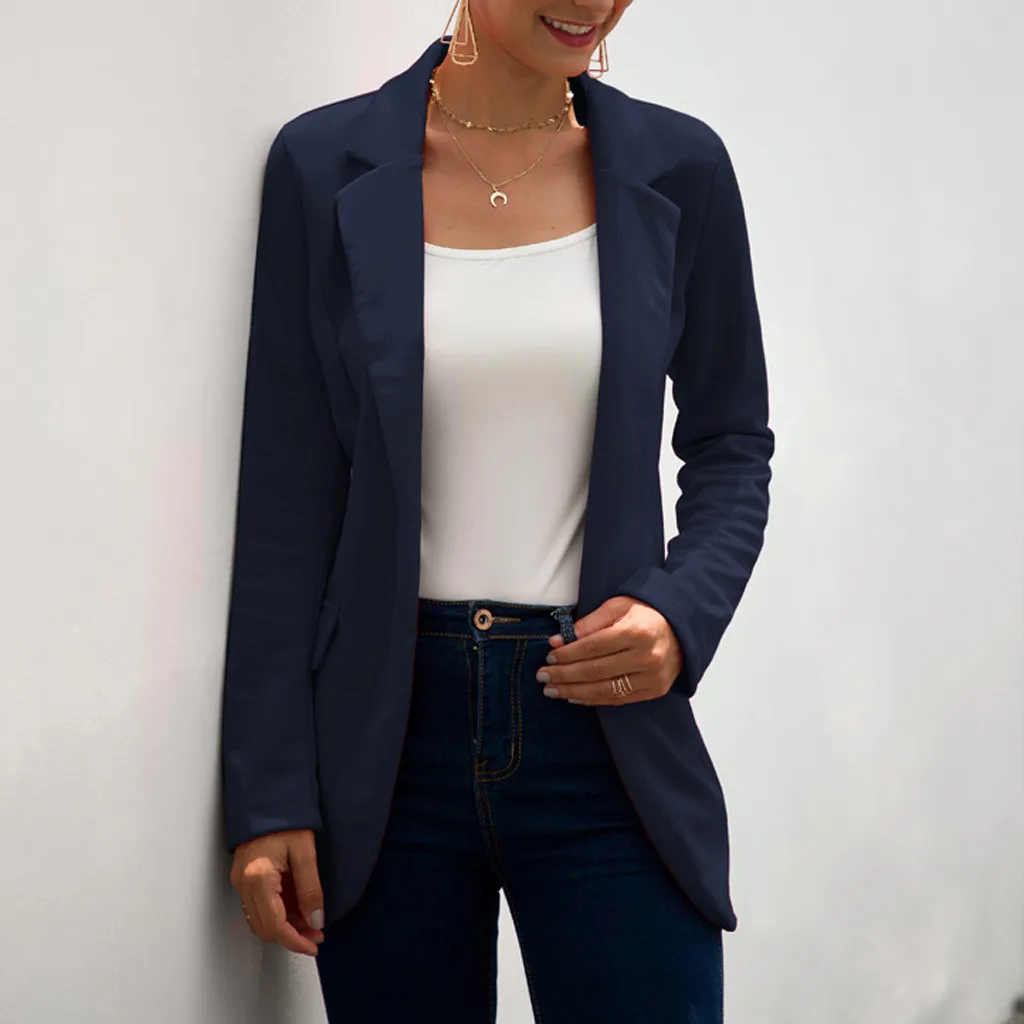 

Slim Blazers Women Autumn Suit Jacket Female Work Office Lady Suit Black None Button Business Notched Blazer Coat feminino 2019