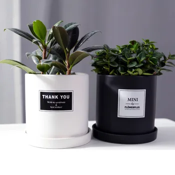 

Nordic Ceramic Flower Pot Simple Cylindrical with Tray Flower Pot Desktop Ornaments Home Christmas Decoration