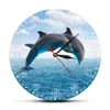Two Jumping Dolphins Seascape Blue Wall Clock Deep Ocean Waters With Porpoise Silent Movement Wall Watch Sea Animals Wall Art 1