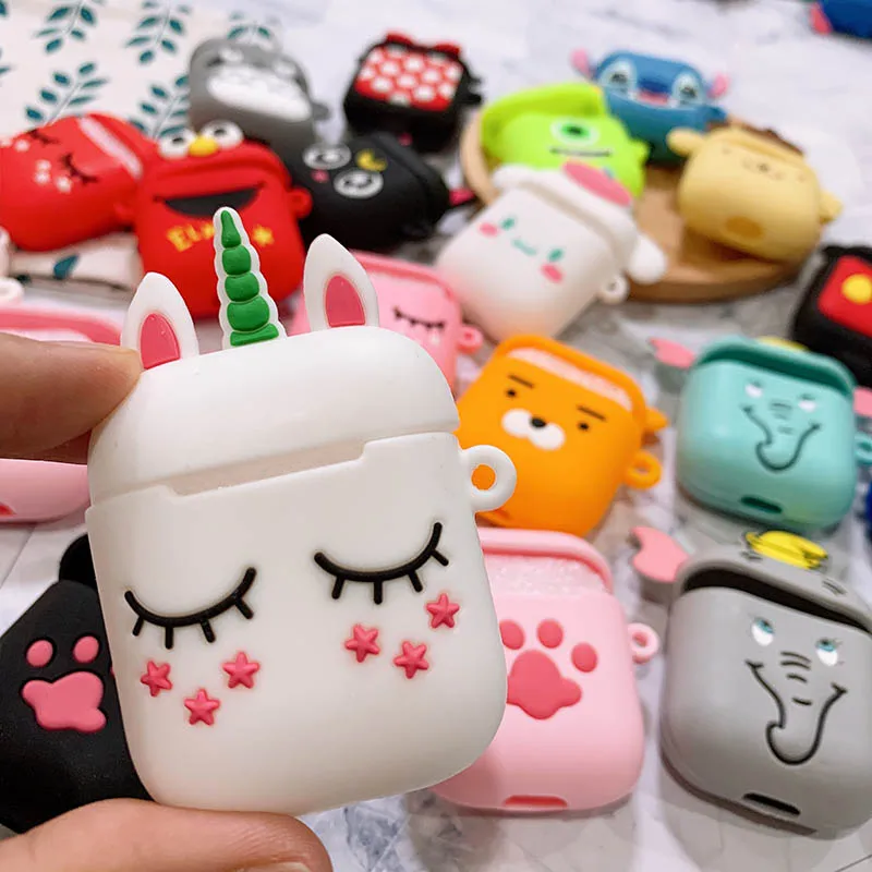 Милый мультяшный чехол для беспроводной bluetooth гарнитуры Apple Airpods 1 2 коробки мягкий