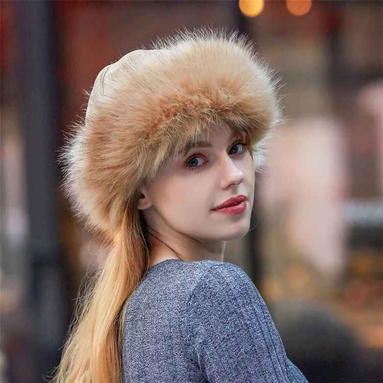 Русская Новогодняя замшевая шапка из искусственного меха для женщин, зимняя плотная модная женская шапочка, белая шапка, уличная Лыжная Черная шапка для девочек