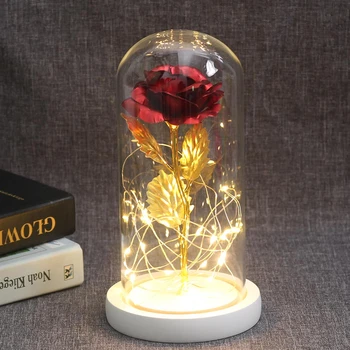 

VIP Hot Beauty And Beast Rose In Flask Led Rose Flower Light Black Base Glass Dome Best For Mother's Day Valentines Day Gift