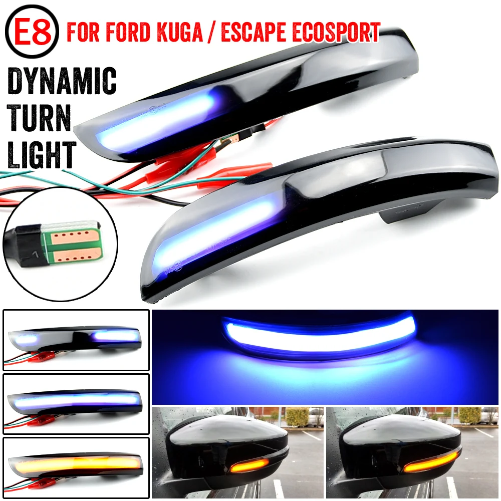 2pcs Dynamic Blinker LED Turn Signal Lights Smoked Flowing Rear View Mirror Indicator For Ford Kuga Ecosport 2013-2019 | Автомобили и