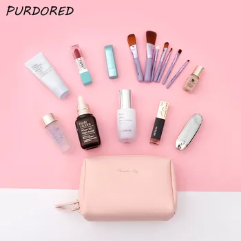 

PURDORED 1 Pc Women Cosmetic Bag Travel Makeup Bags Toiletries Organizer Solid Female Storage Make Up Beauty Case Necessaries