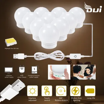 

DUI Portable vanity light table desk mirror bulbs 10Bulbs USB light up decor in dressing room hollywood mirror makeup bath room