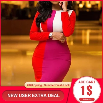 

Spring Elegant Bodycon Dress Women Stripe Color Block Office Vestidos Fashion Patchwork Red Nightclub Party Casual Dresses 2020