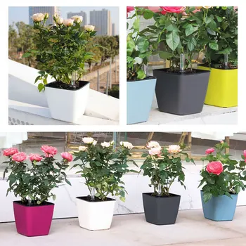 

5 Colour Margic Square Lazy Self Absorption Water Creative Personalized Porcelain Plastic Flower Pot For Graden Plant