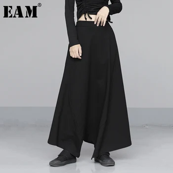 

[EAM] High Elastic Waist Black Striped Long Wide Leg Trousers New Loose Fit Pants Women Fashion Tide Spring Autumn 2020 1N561