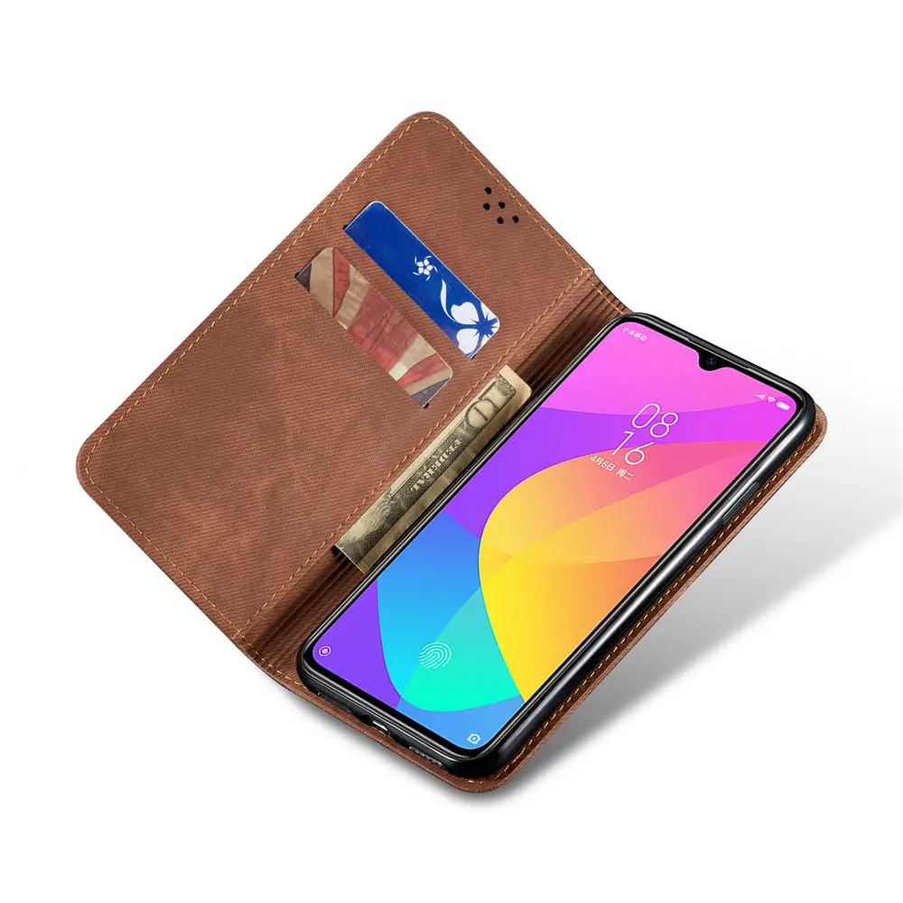 Ретро джинсовый тканевый флип-чехол для Xiaomi Mi CC9 CC9e A3 9 Lite 9T Pro Магнитный чехол s кошелек Чехол холщовая ткань чехол для телефона оболочка