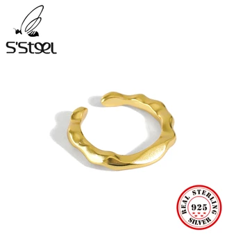 

S'STEEL Korean Rings Sterling Silver 925 For Women Irregular Handmade Gold Opening Ring Personalized Bague Femme Fine Jewellery
