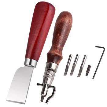 

7 in 1 Leather Groover Tool and Leather Cutting Knife Adjustable Stitching Groover Edge Beveler for DIY Leather Cutting